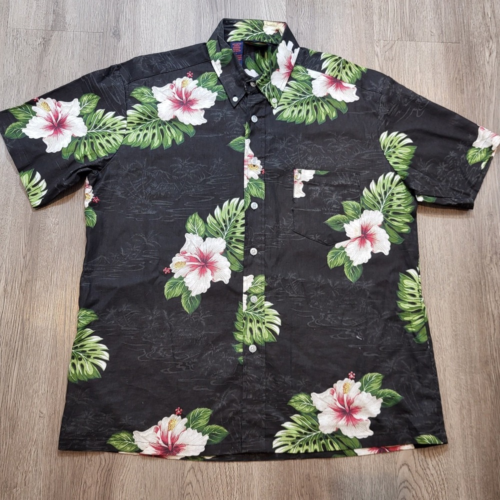 Vintage Roundy Bay Men's Button up Short sleeve Hawaiian Sze L 100% Cotton‎